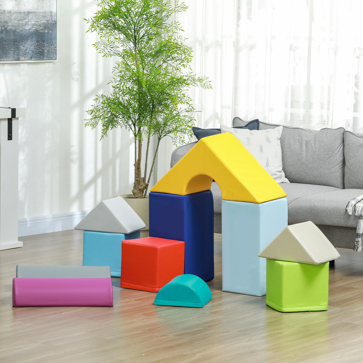 Parcours de motricité bébé 11PCS, module motricité bébé en mousse avec housse en polyuréthane et remplissage en EPE, multicolore