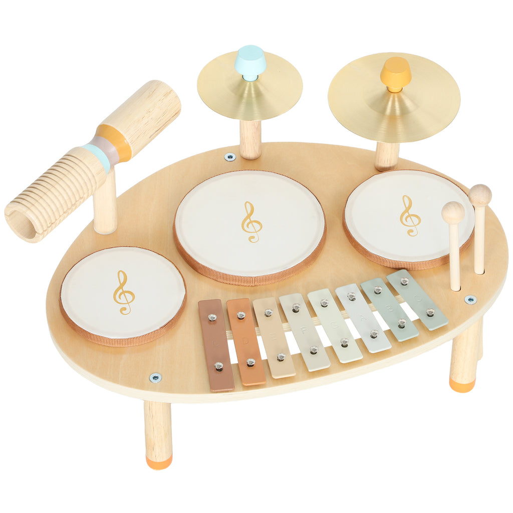Jeux de Tambours pour Bébé, Tambour bébé avec Xylophone pour Tout-Petits, Instruments de Musique en Bois, Naturel