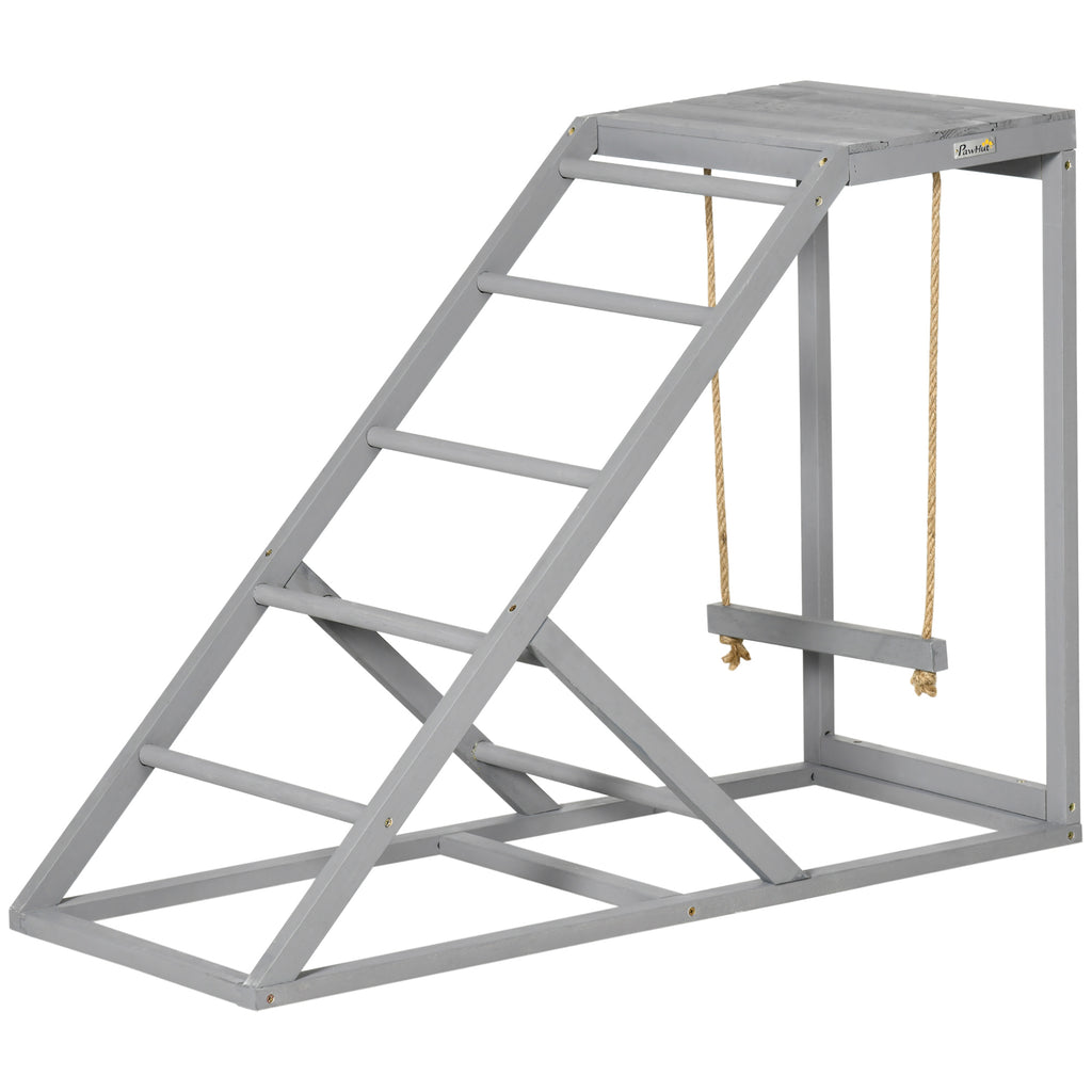 Perchoir en bois pour poule, aire de jeux en bois pour poules avec balançoire, échelle, plateforme, 96 x 40 x 71 cm, gris