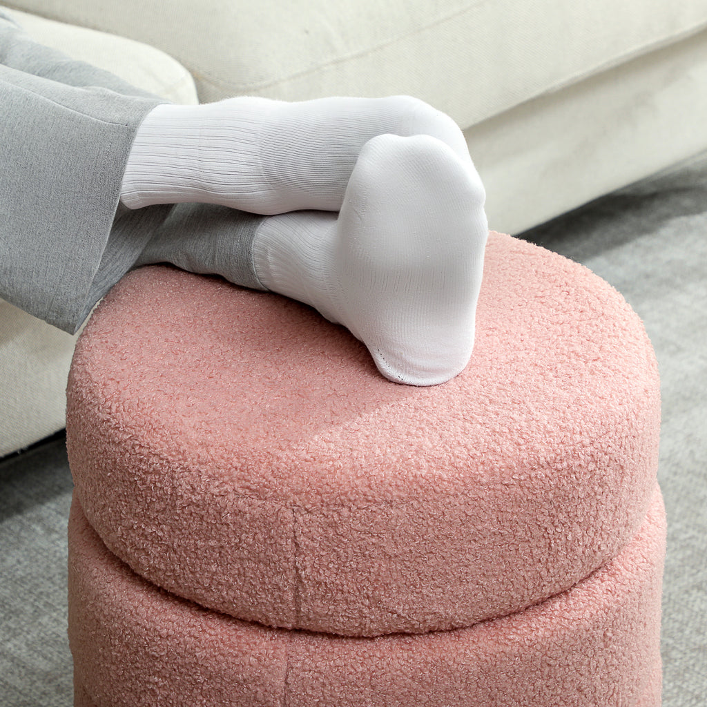Repose pied salon, tabouret ottoman rond rembourré en peluche Teddy, pour chambre à coucher, entrée, Ø 40 x 45 cm, rose