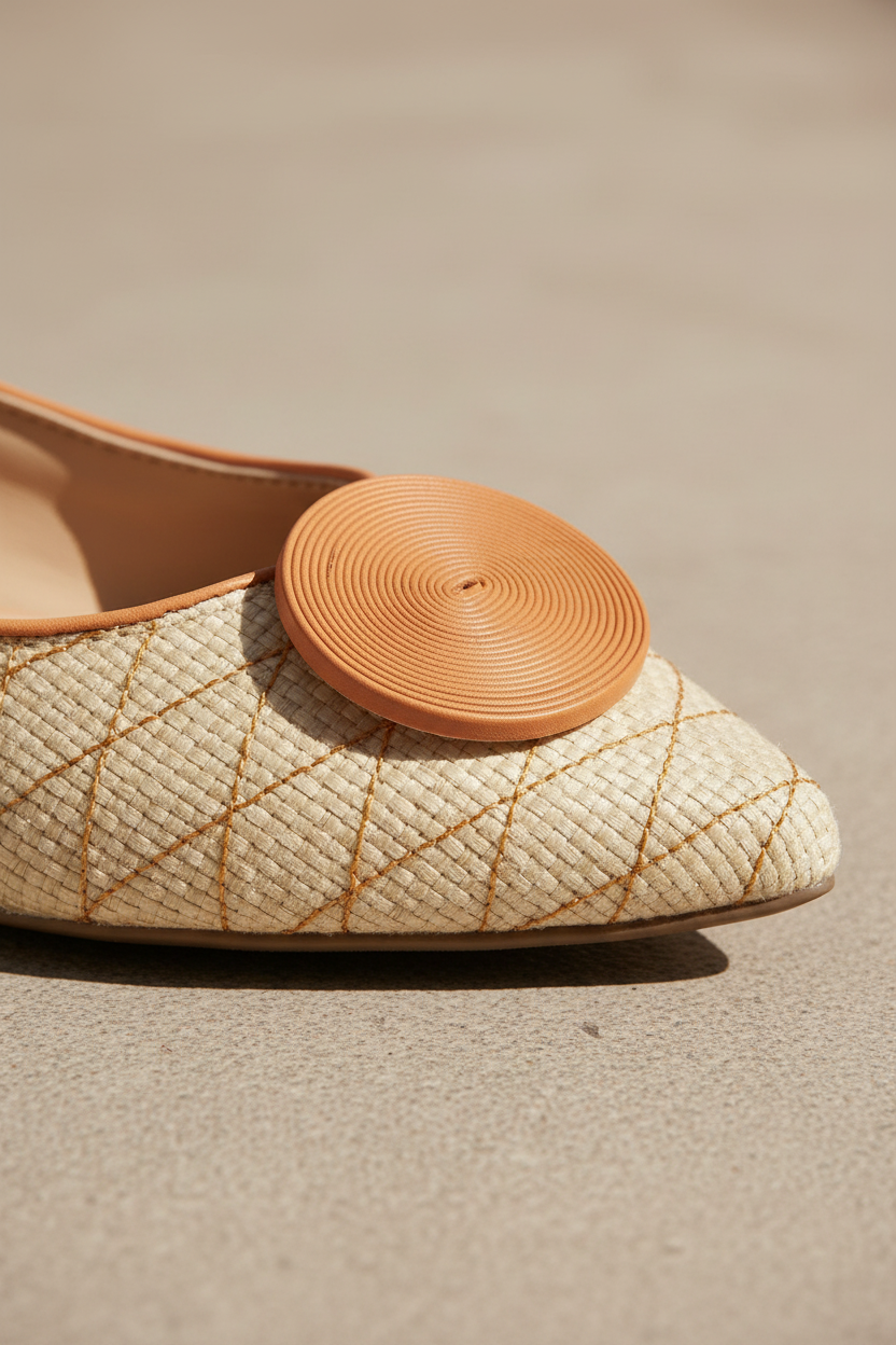 Corobá Raffia Leather Ballerinas – Beige Flat