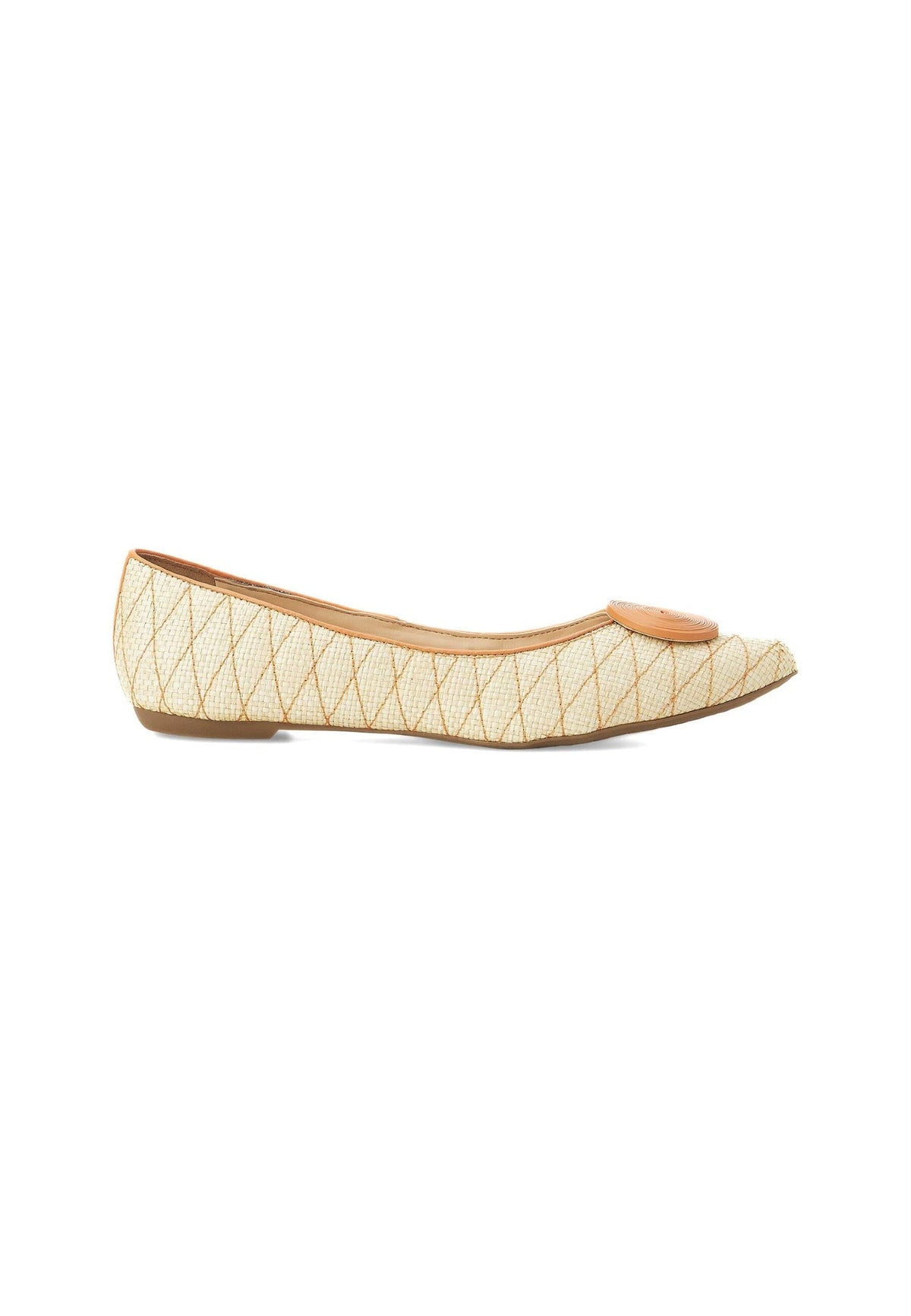 Corobá Raffia Leather Ballerinas – Beige Flat