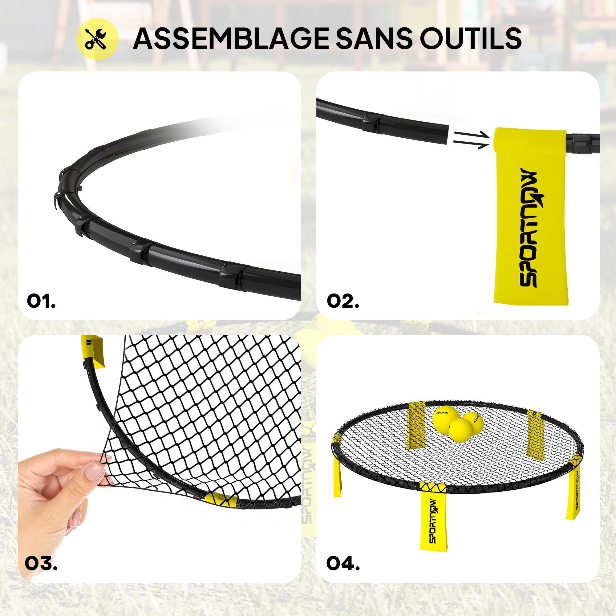 Ensemble jeu de mini-volleyball en plein air avec filet, 3 balles et pompe, portable avec sac de transport jaune