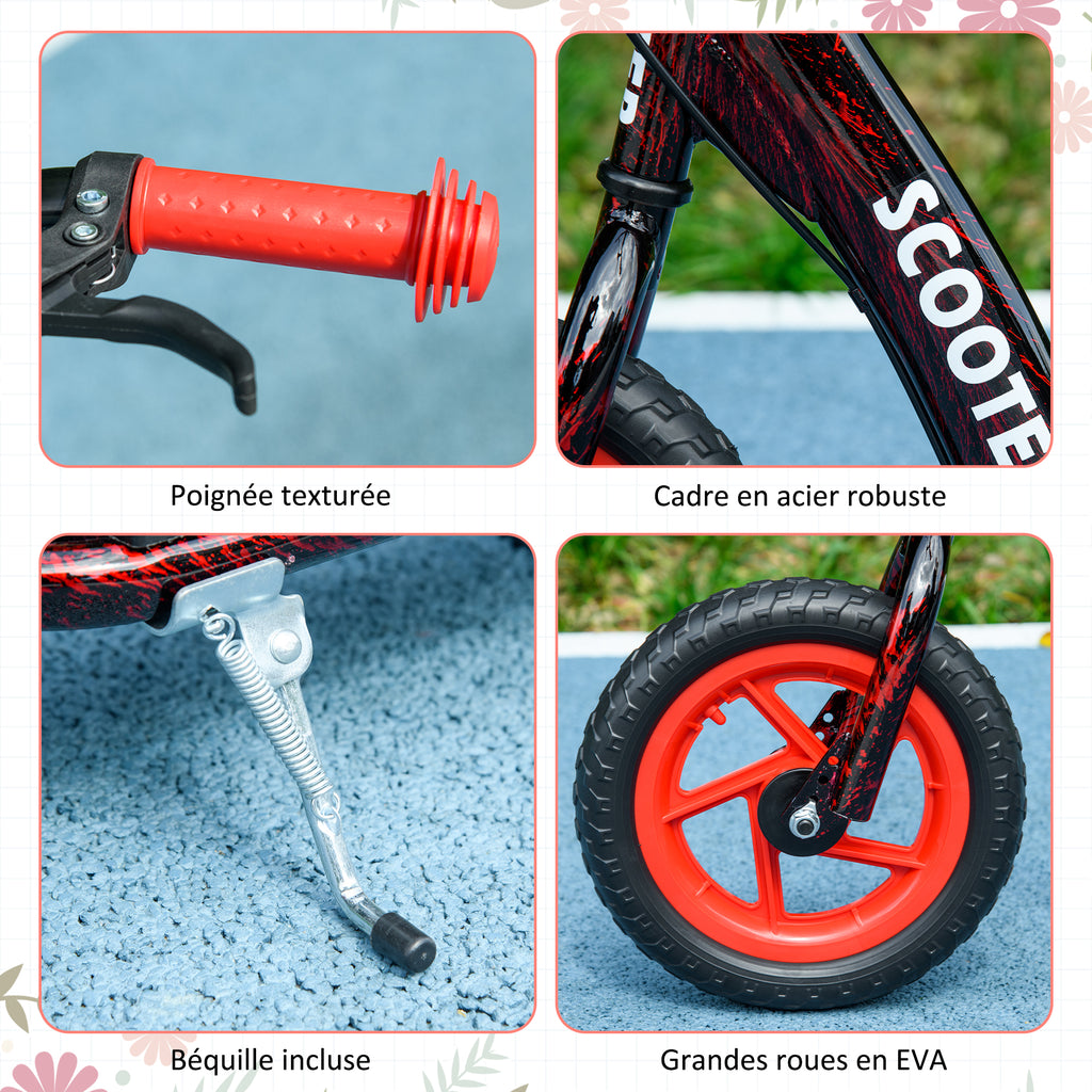 Trottinette patinette scooter enfant grandes roues de 6 à 12 ans hauteur réglable frein arrière béquille rouge