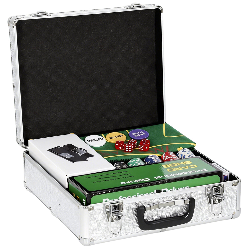 Mallette de poker coffret de poker complet 500 jetons, boîtier en ABS, cartes à jouer, dés, dealer, tapis, clés