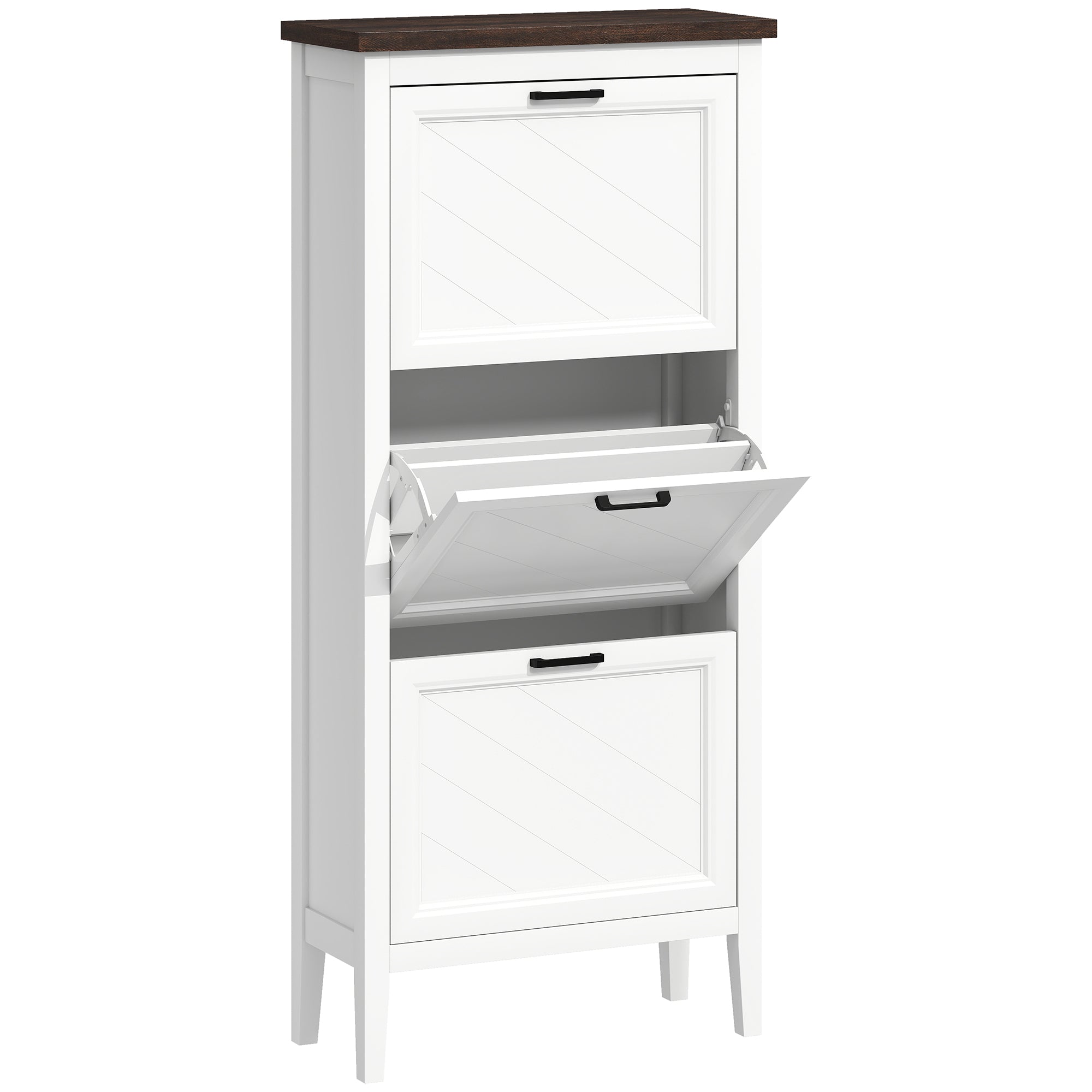Meuble à chaussures 18 paires, armoire à chaussures étroite avec 3 tiroirs rabattables et étagères réglables, blanc