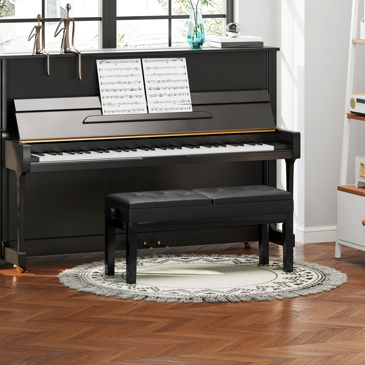 Banc de piano réglable en hauteur, tabouret de piano avec rangement, banquette pour clavier capitonné, noir