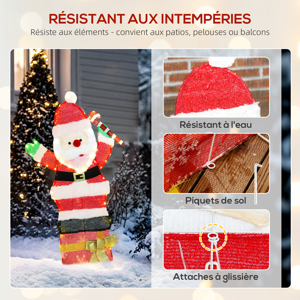 Père Noël lumineux de 90 cm avec 97 LED blanc chaud, décoration de Noël pour intérieur et extérieur