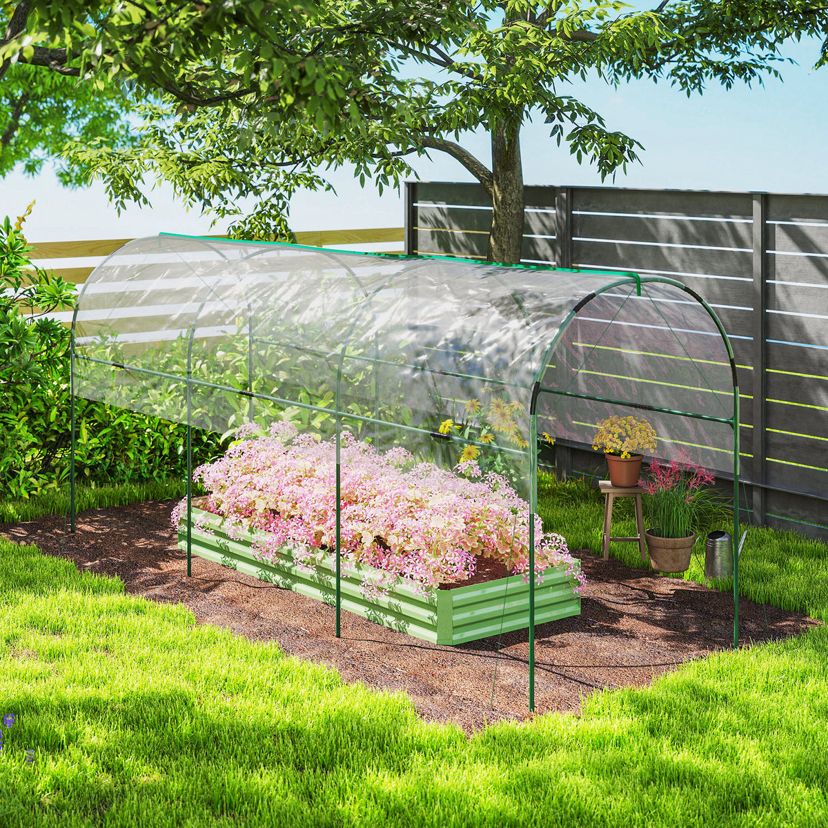Serre de jardin serre à tomates 4 arceaux en acier bâche en PVC 4 x 1,2 x 1,7 m vert