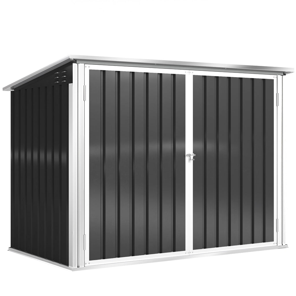 Cache Poubelle Double Abri de Jardin 2 Poubelles de 240L Couvercle Lié par Chaînes Vérins à Gaz 179,5x108x129,5cm Gris