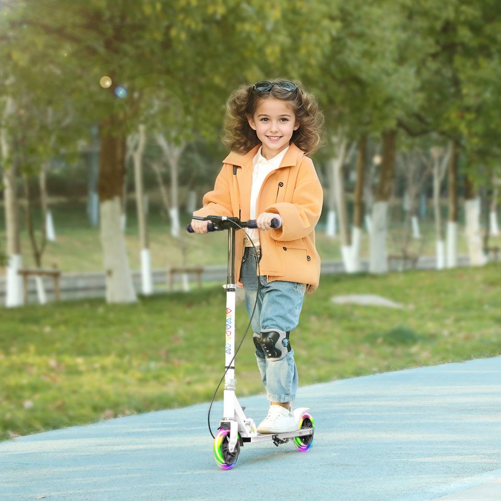 Trottinette enfants 3 à 8 ans, trottinette pliable à 2 roues LED roues lumineuses, 4 réglages en hauteur, blanc