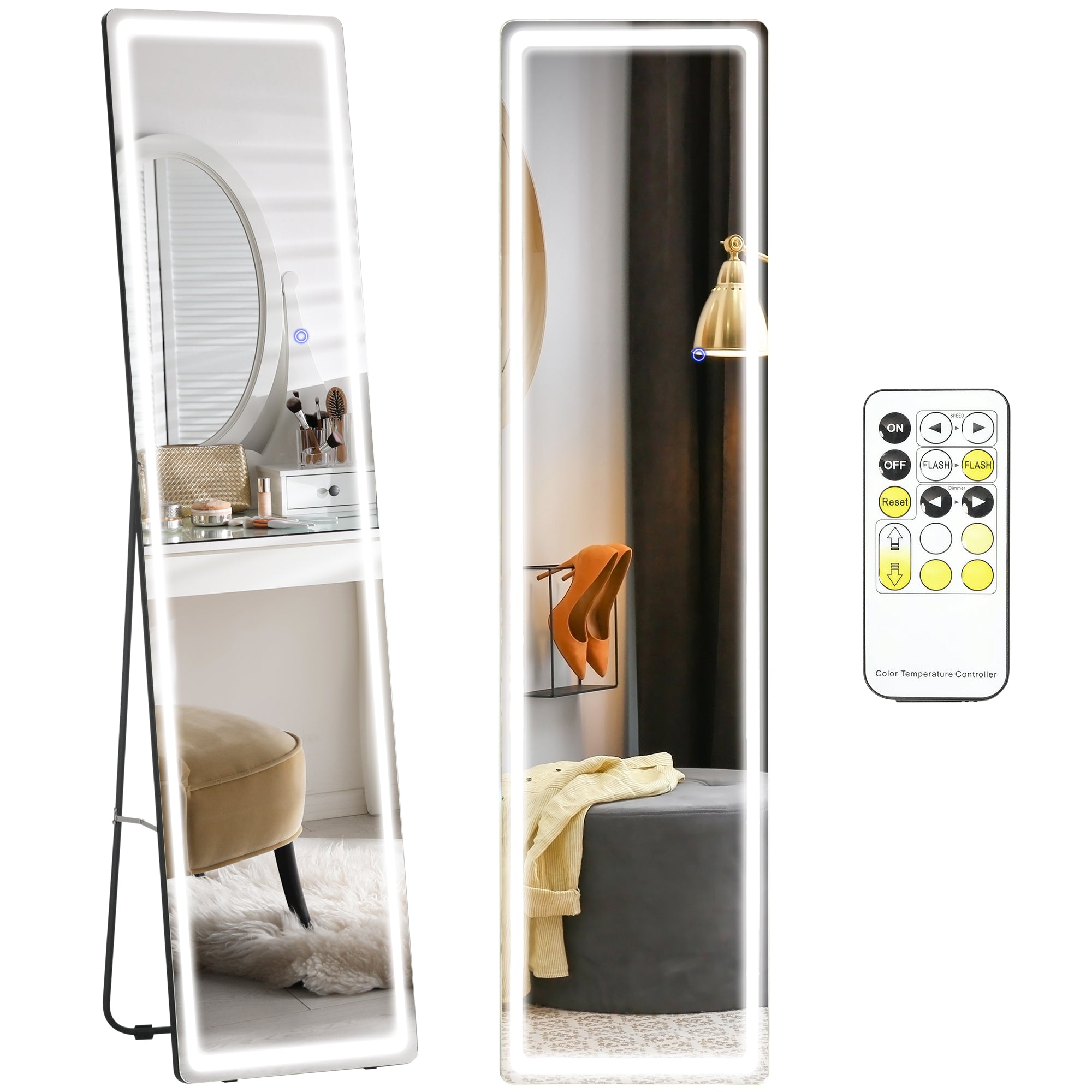Miroir sur pied ou mural intensité et couleur réglable avec télécommande 40 x 37 x 157,5H cm argenté