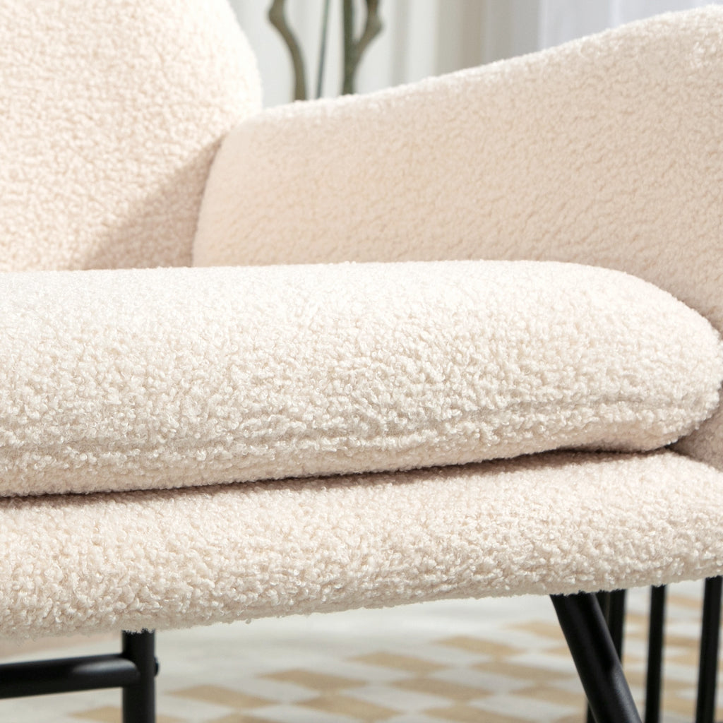 Fauteuil à bascule, chaise à bascule, avec assise de 10 cm d'épaisseur, pieds incurvés en acier, beige et noir