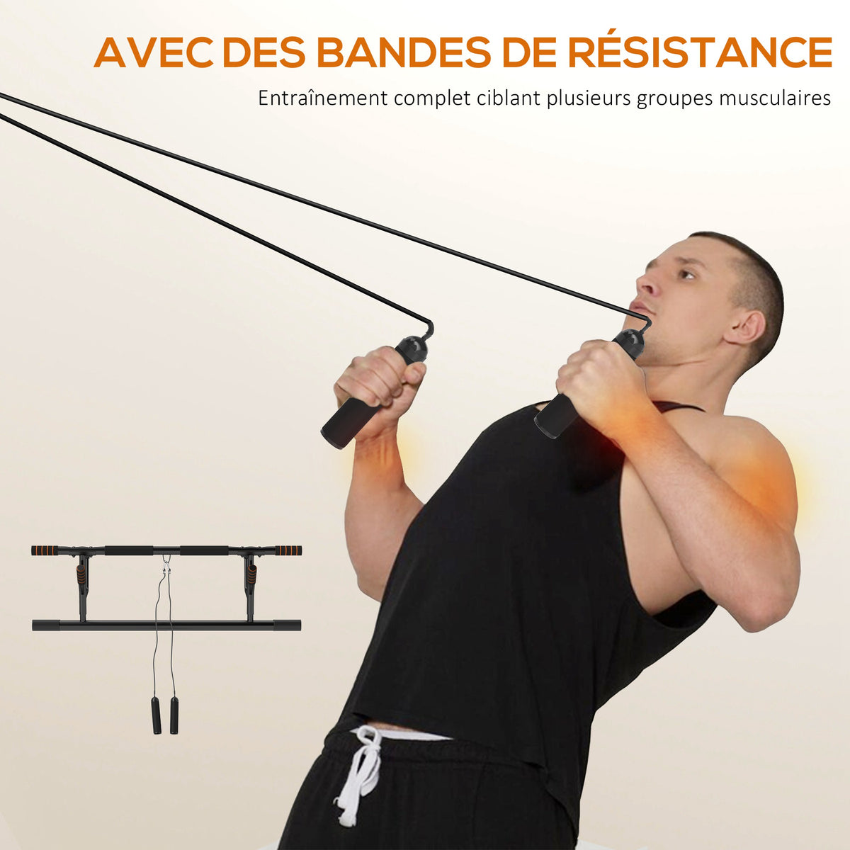Barre de traction barre traction porte avec bandes de résistance poignées rembourrées 100 x 43 x 27 cm noir