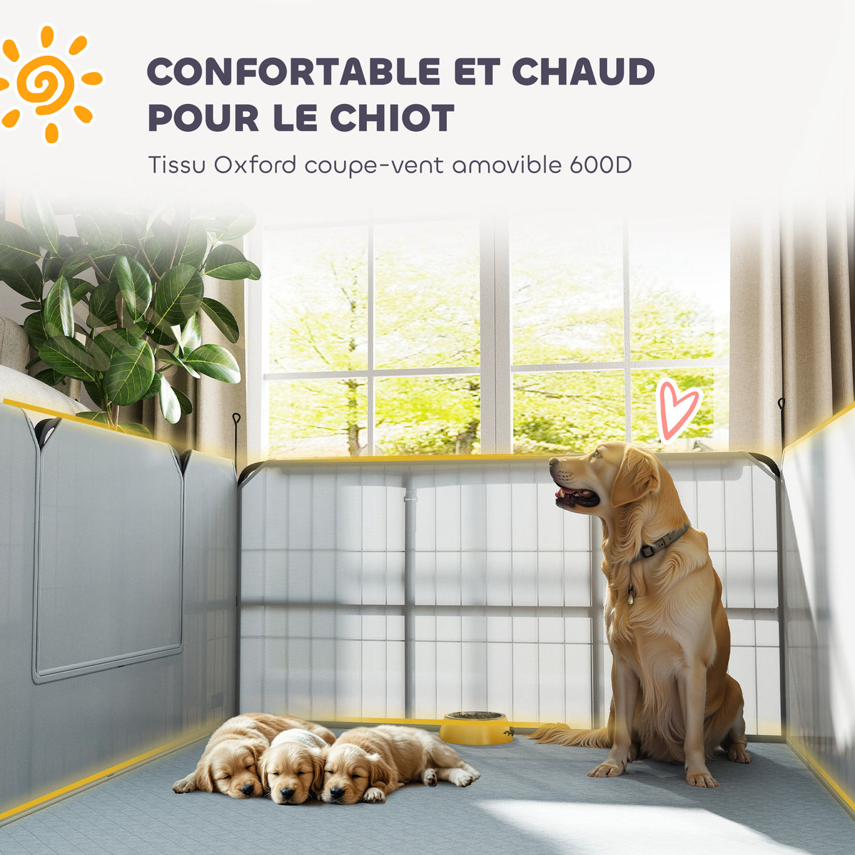 Parc de mise bas pour chien caisse de mise bas pour chiens avec porte tapis de propreté lavable 122 x 122 x 60 cm noir