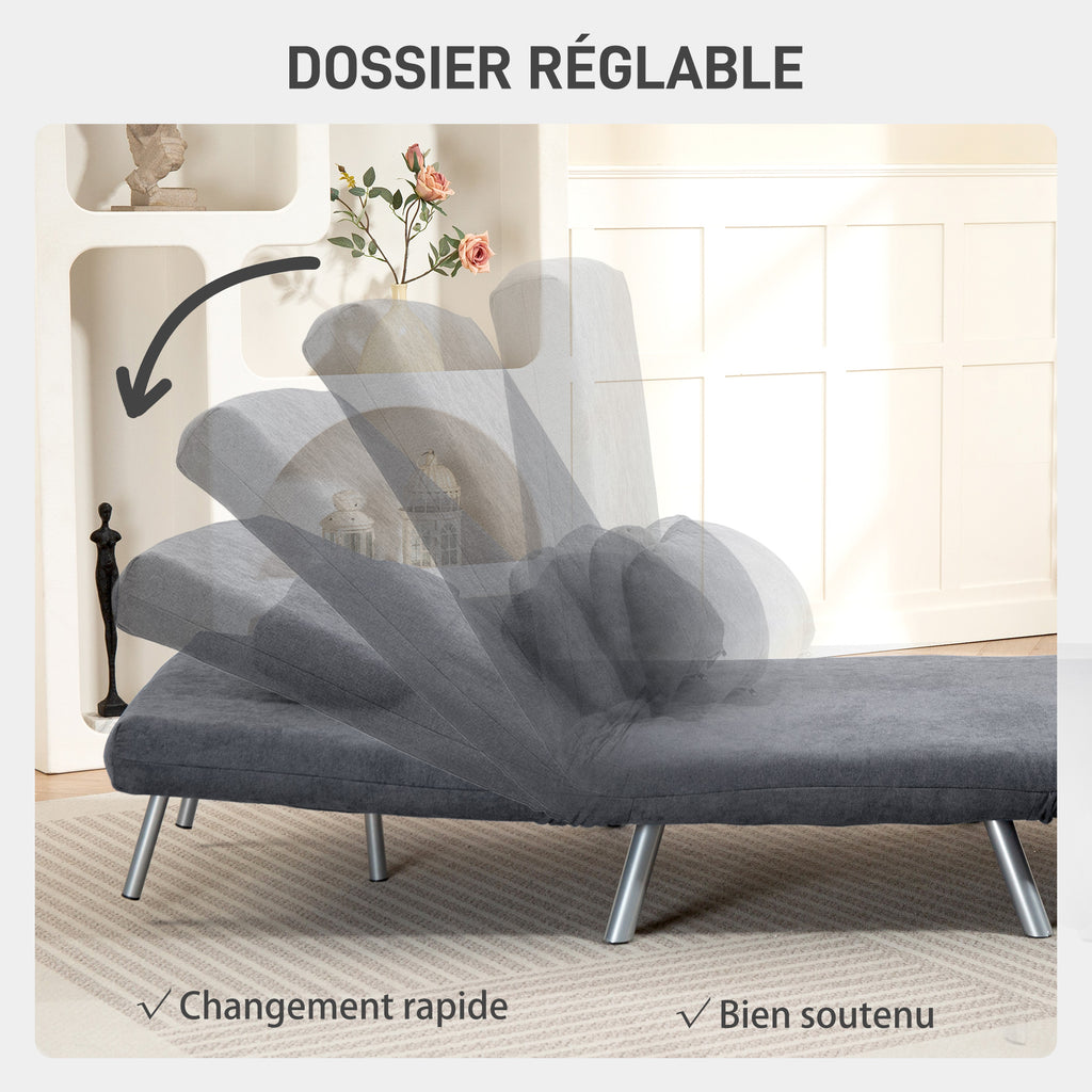 Fauteuil convertible 1 place, fauteuil-lit clic-clac 3 en 1 avec dossier réglable, oreiller, assise large, gris foncé