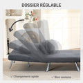Fauteuil convertible 1 place, fauteuil-lit clic-clac 3 en 1 avec dossier réglable, oreiller, assise large, gris foncé