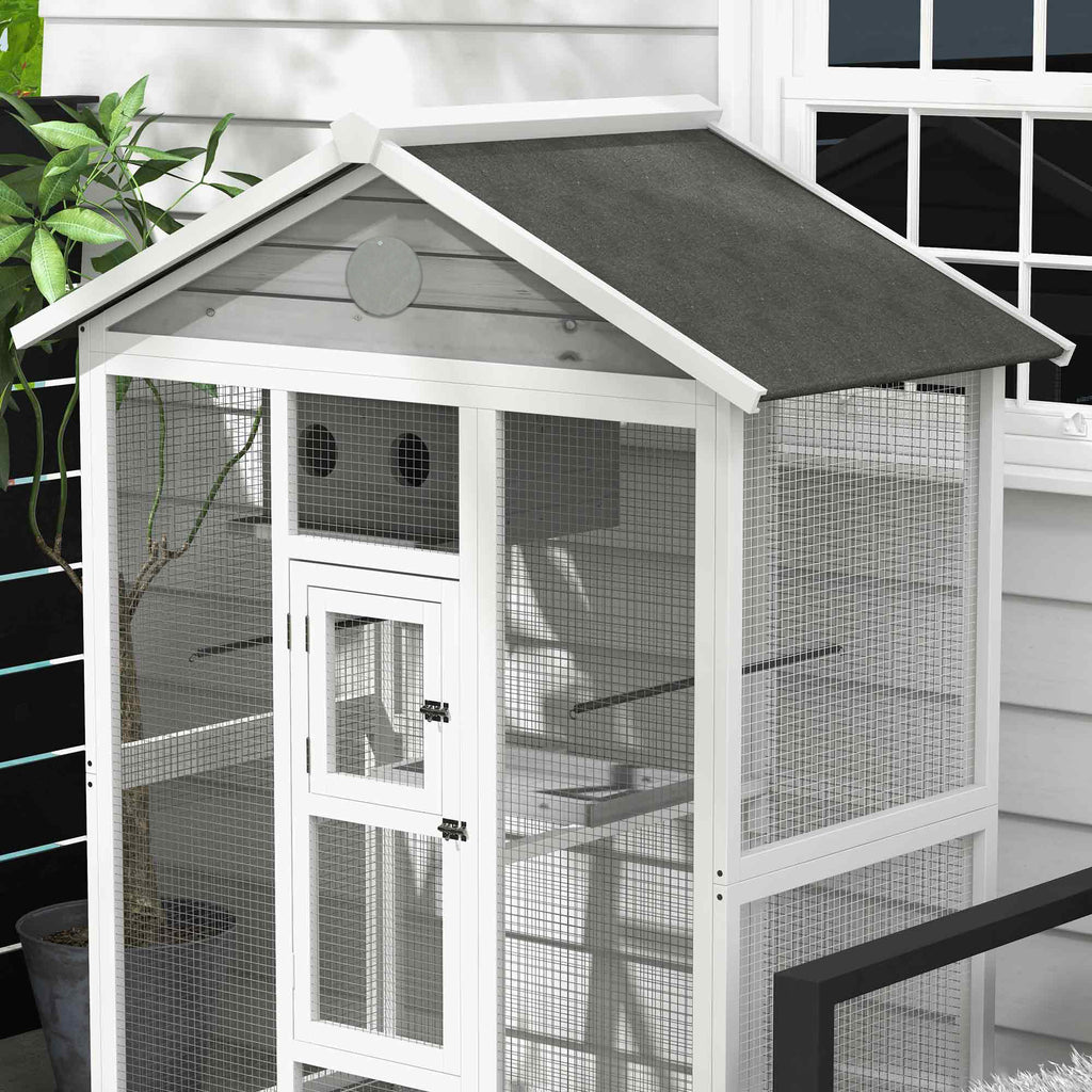 Grande cage oiseau volière à oiseaux intérieur exterieur, 4 perchoirs 112 x 68 x 154 cm gris