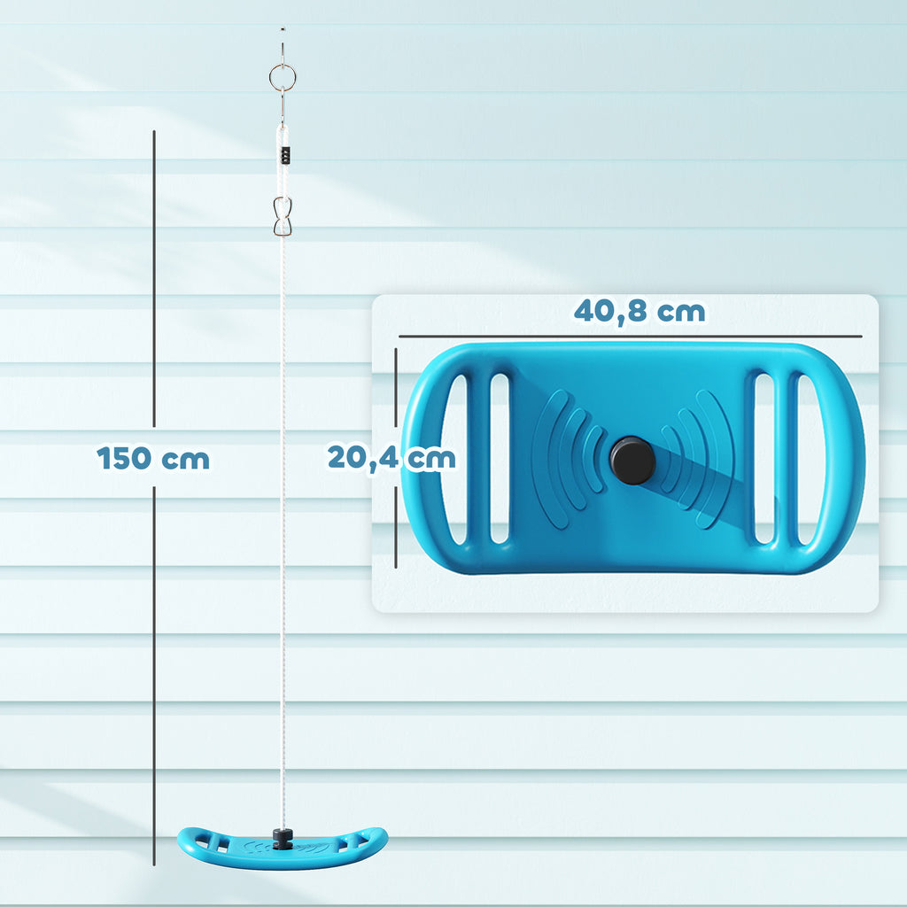 Balançoire enfant extérieur et intérieur avec corde réglable, mousqueton, charge max. 70 kg, bleu