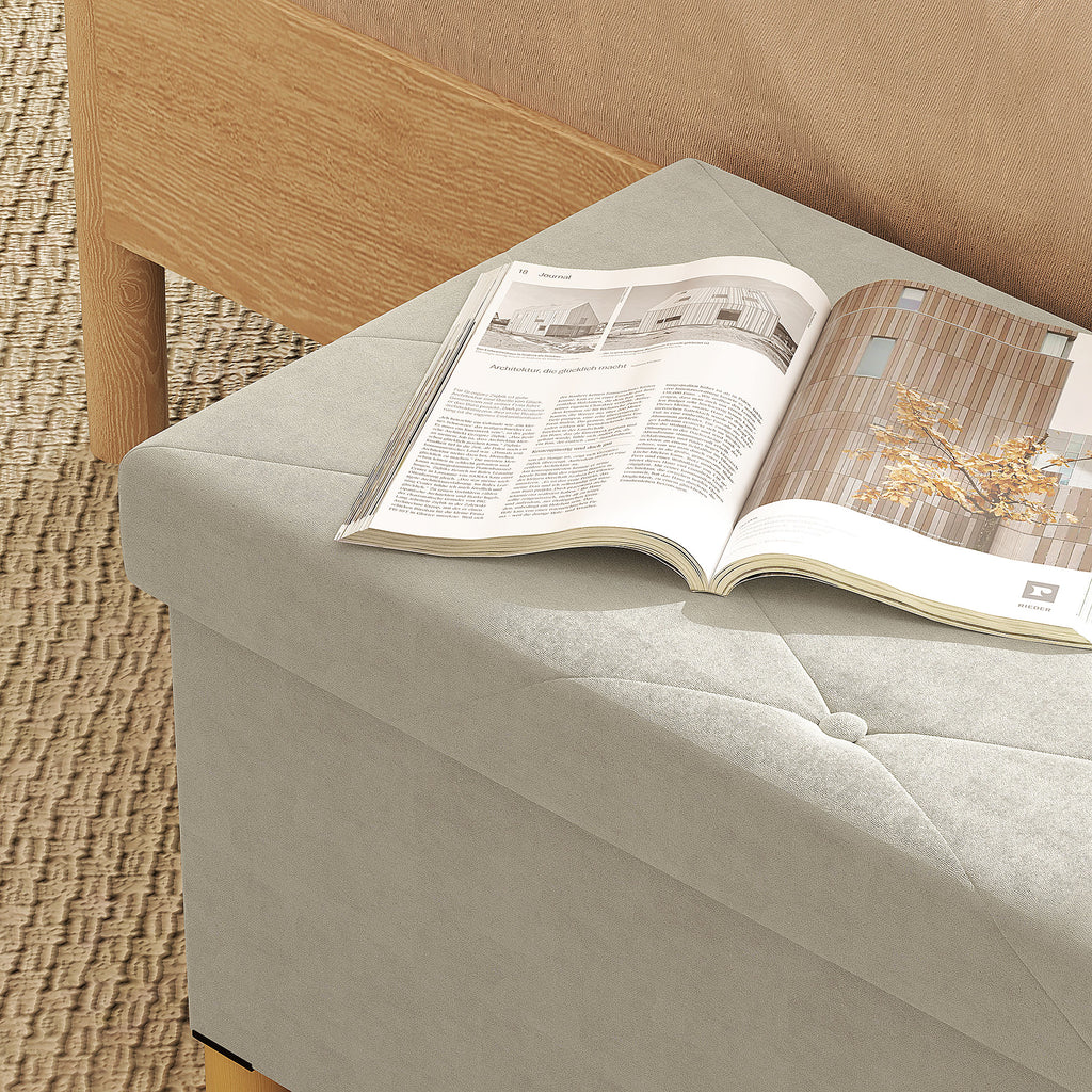 Banc de rangement bout de lit pliable volume 67 L capacité de charge 120 kg avec couvercle 76L x 38l x 38H cm crème