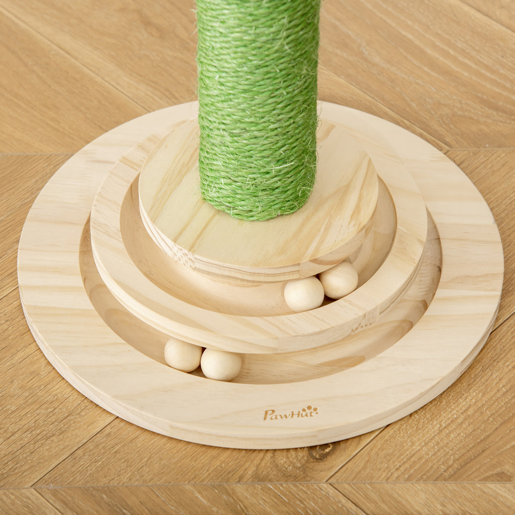 Arbre à chat griffoir forme de cactus en sisal naturel pompon suspendu et plateforme de jeu boules Ø 32 x 60 cm vert