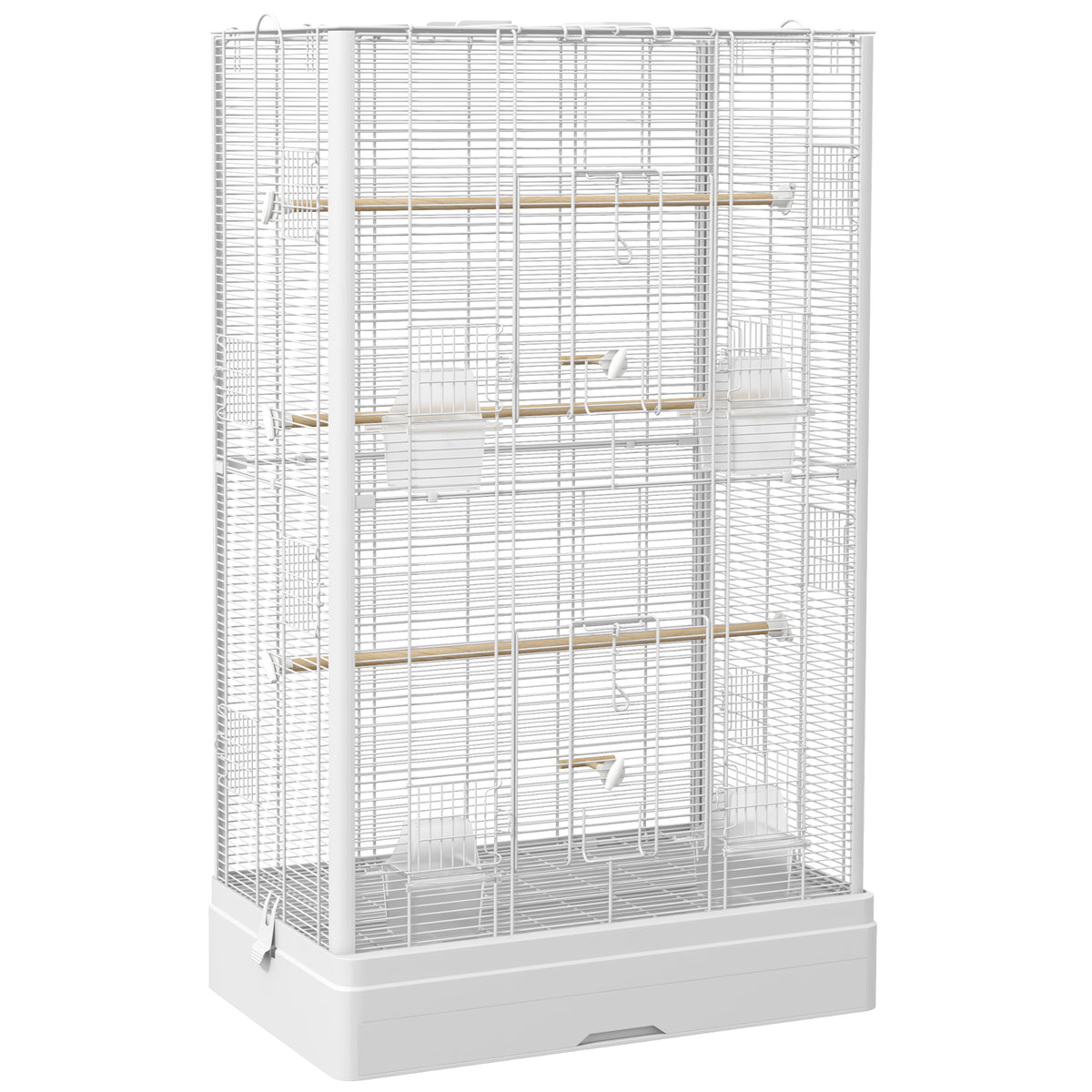 Cage à oiseaux volière avec portes perchoirs cage pour canaris perruches perroquets 61 x 36,5 x 98 cm blanc
