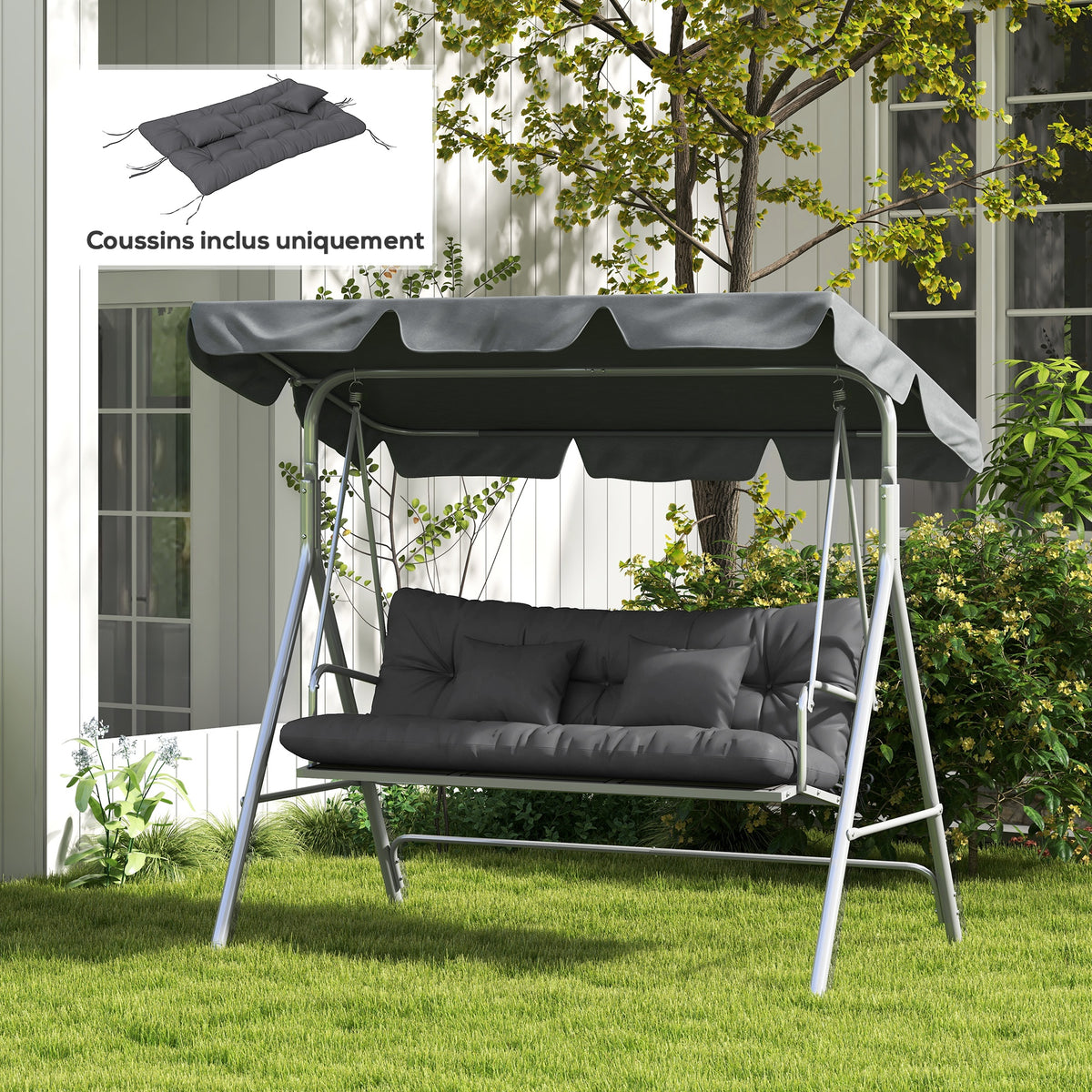 Ensemble de 4 coussins d'extérieur pour balancelle de jardin, 1 coussin d'assise coussins de dossier et 2 oreillers