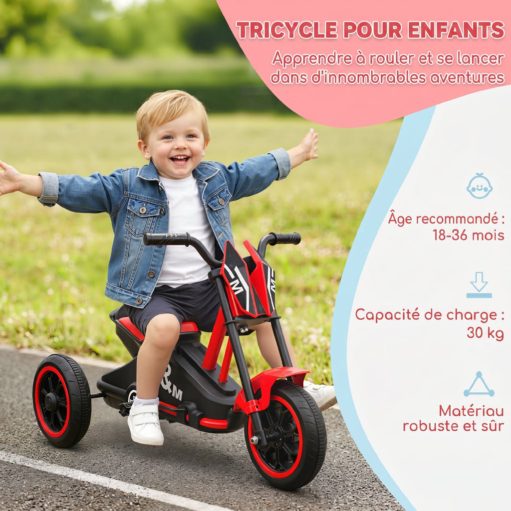 Tricycle pour enfants, vélo d'équilibre 3 roues avec pédale pour 18 à 36 mois, pour intérieur et extérieur, rouge