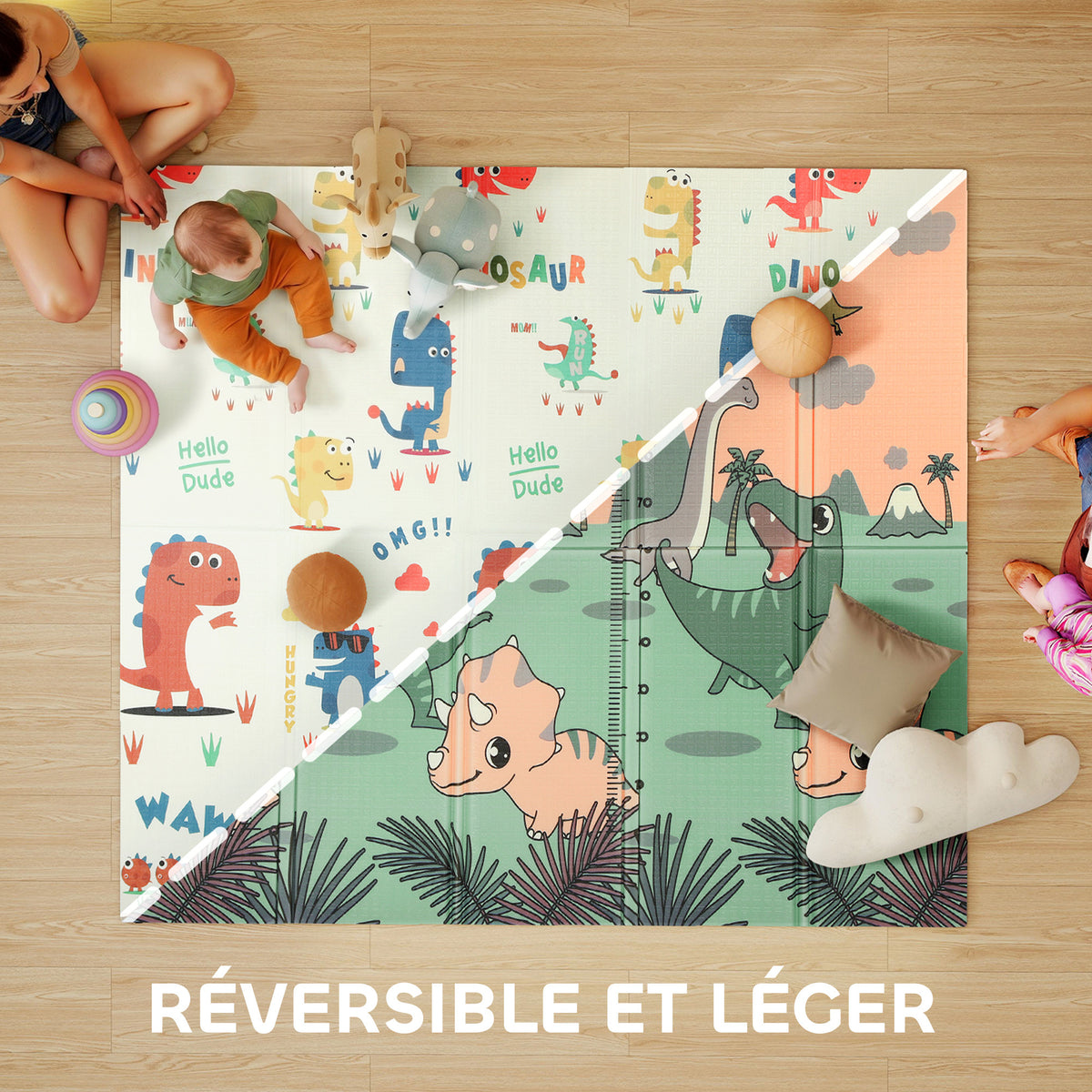 Tapis de jeu pour enfant bebe, tapis d'éveil bébé pliable épais réversible en mousse, 196 x 176 x 1,5 cm, multicolore