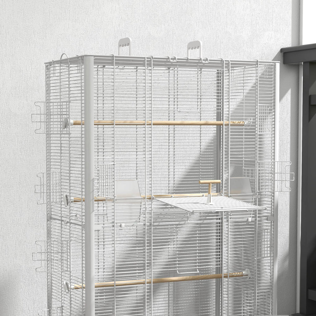 Cage à oiseaux volière avec portes perchoirs cage pour canaris perruches perroquets 61 x 36,5 x 98 cm blanc