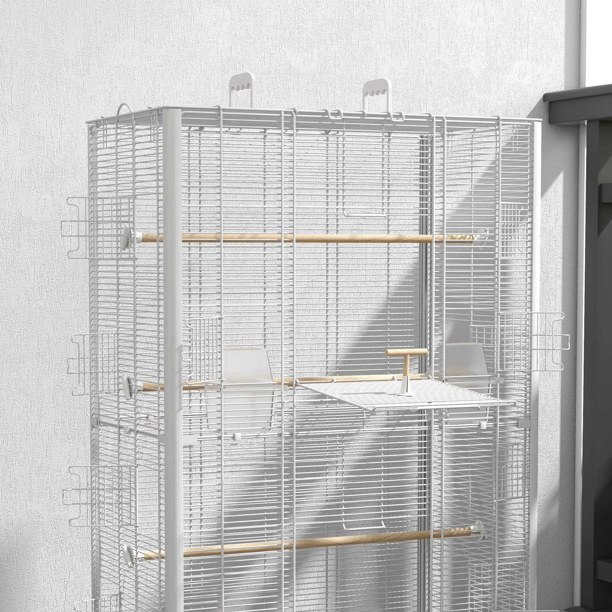 Cage à oiseaux volière avec portes perchoirs cage pour canaris perruches perroquets 61 x 36,5 x 98 cm blanc