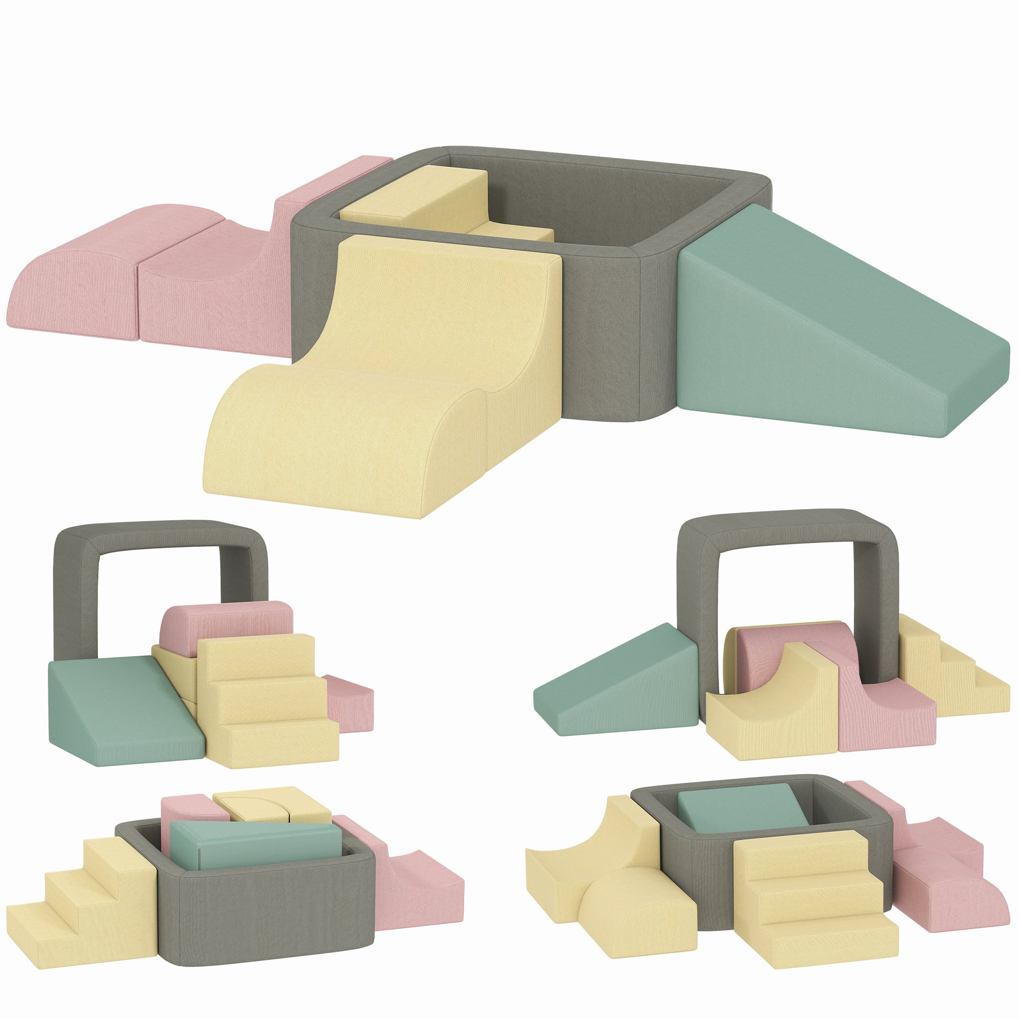 Parcours motricité bébé modulable en mousse 7 pièces housse lavable en velours côtelé 174 x 174 x 30 cm multicolore