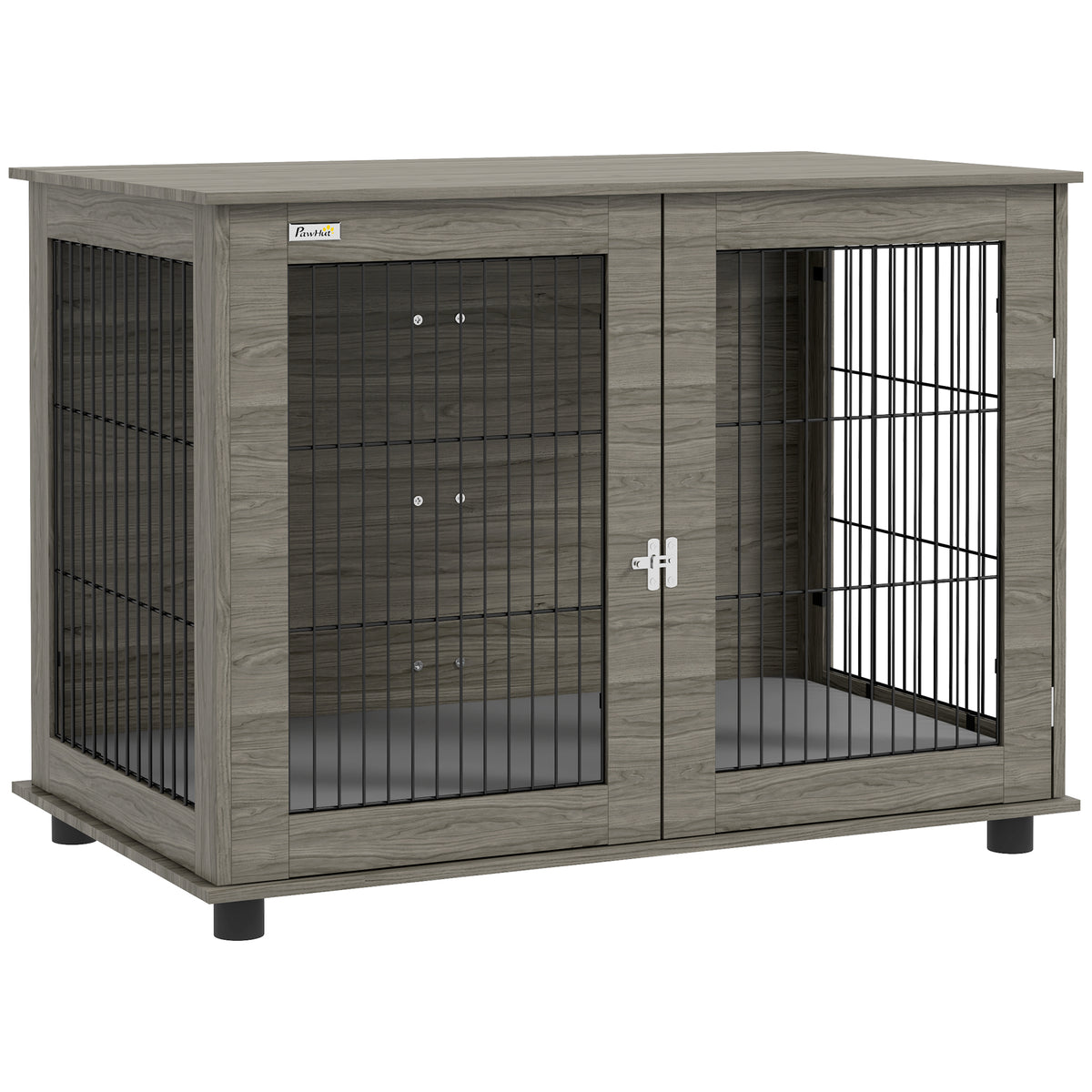Cage pour chien 2 en 1 table d'appoint avec coussin en peluche déhoussable porte verrouillable 100 x 60 x 73,5 cm gris