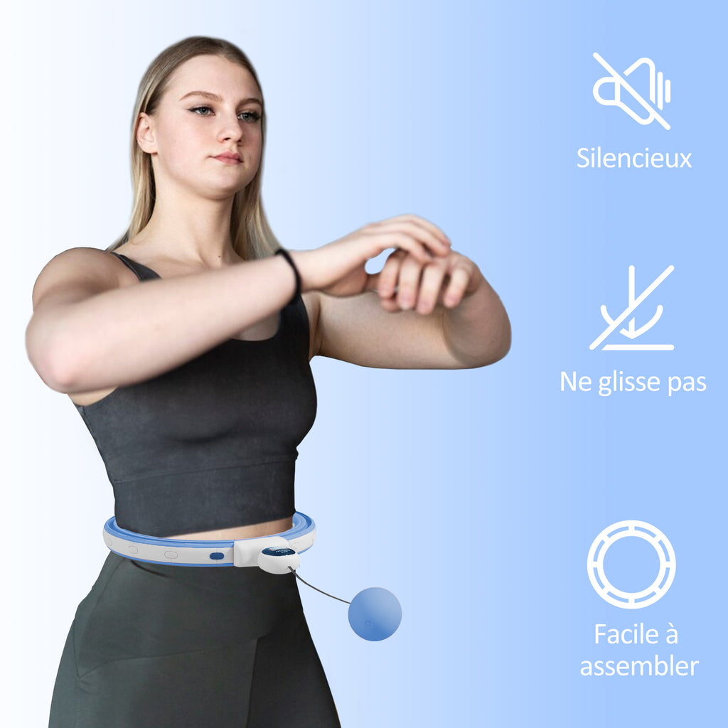 Hula Hoop Cerceau avec Picots de Massage ajustable de 76 à 113 cm de tour de taille 16 segments amovibles, bleu clair