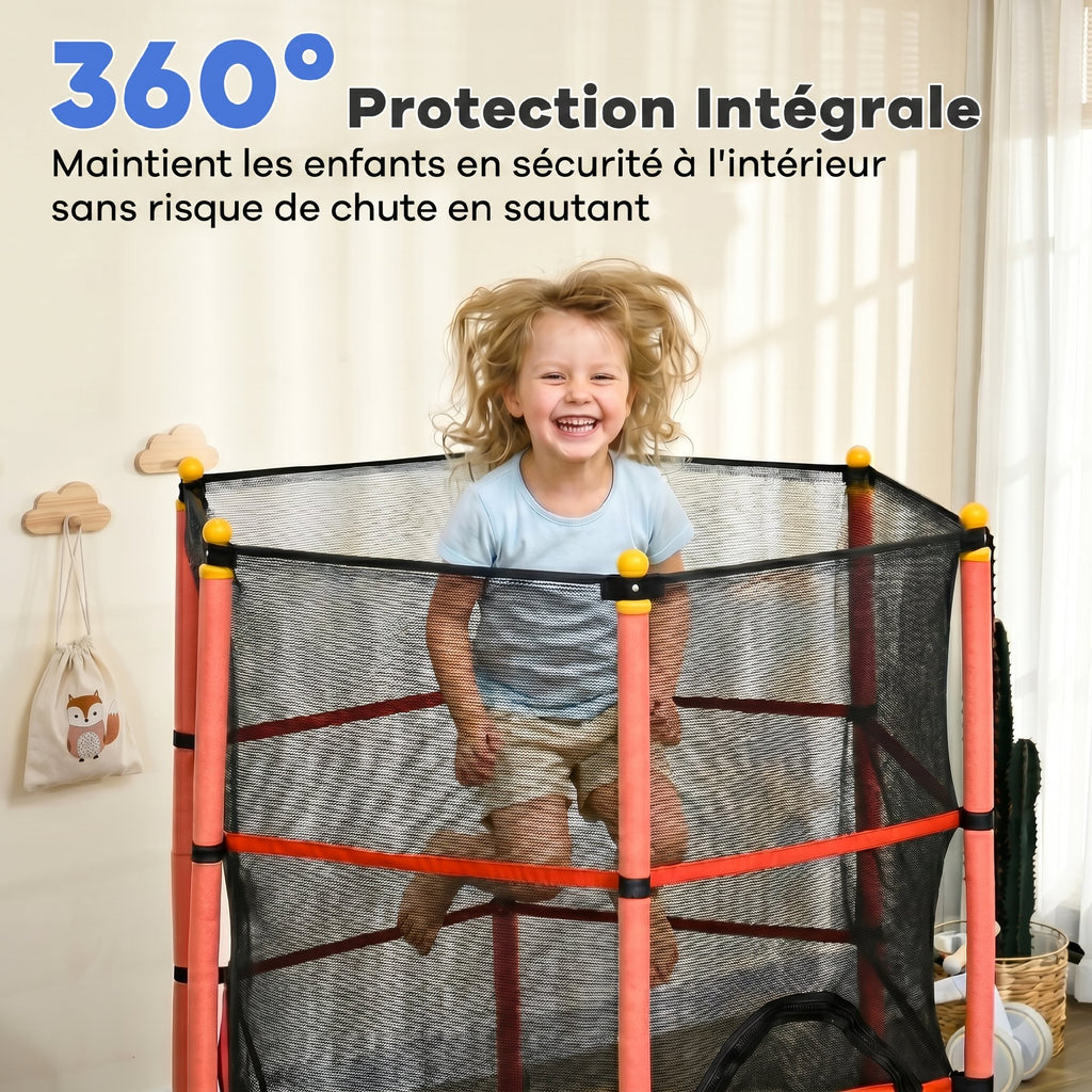Trampoline Enfant Ø 1,63 × 1,9H m Filet de sécurité Porte zipée Couvre-Ressorts 6 poteaux rembourrés Inclus Rouge
