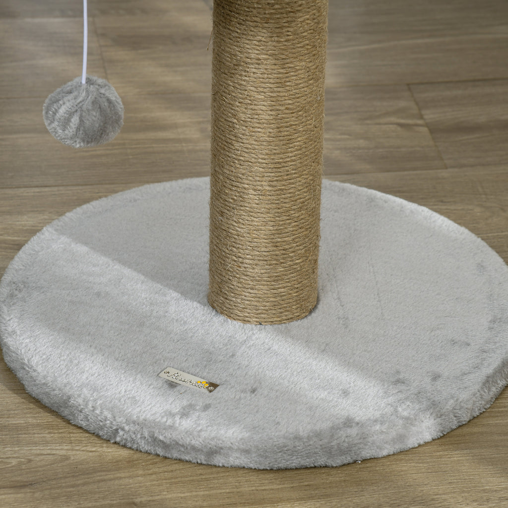 Arbre à chat arbre à grimper grattoir design jeu pompon suspendu + plateforme peluche 40 x 40 x 49 cm jute gris