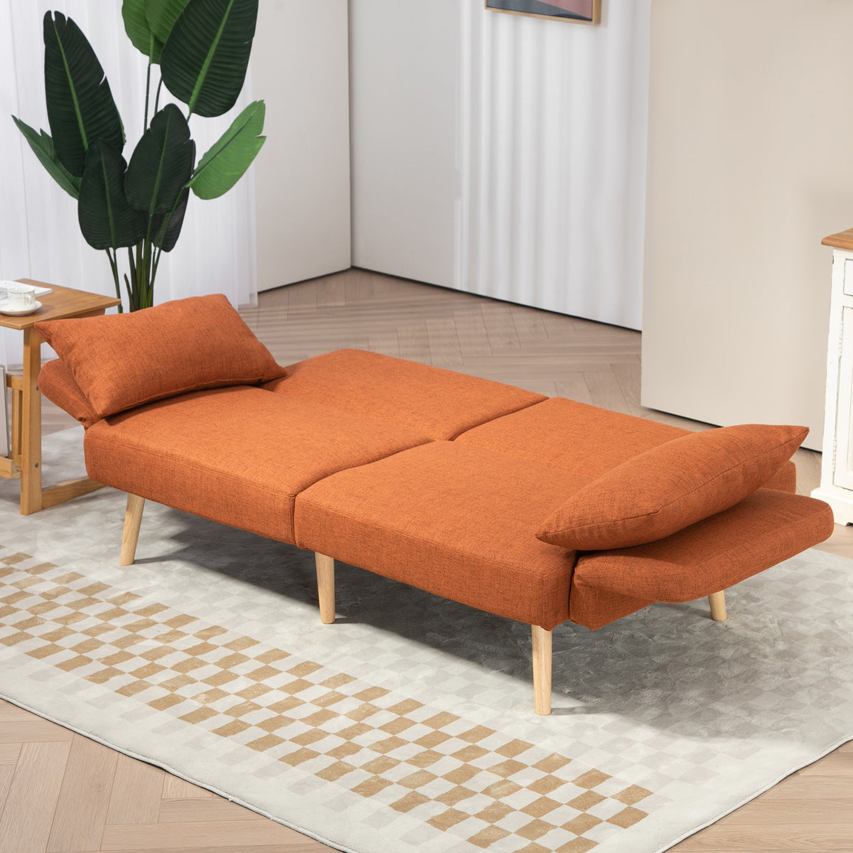 Canapé convertible 3 places design clic clac dossier inclinable et accoudoirs réglables tissu effet lin marron