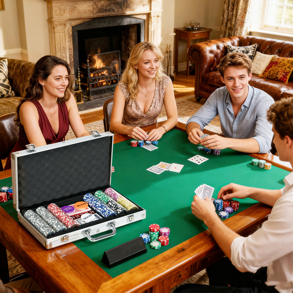 Mallette de Poker Coffret de Poker Complet, verrouillable, avec 300 jetons 2 Jeux de Cartes 3 boutons 1 Tapis en Feutre