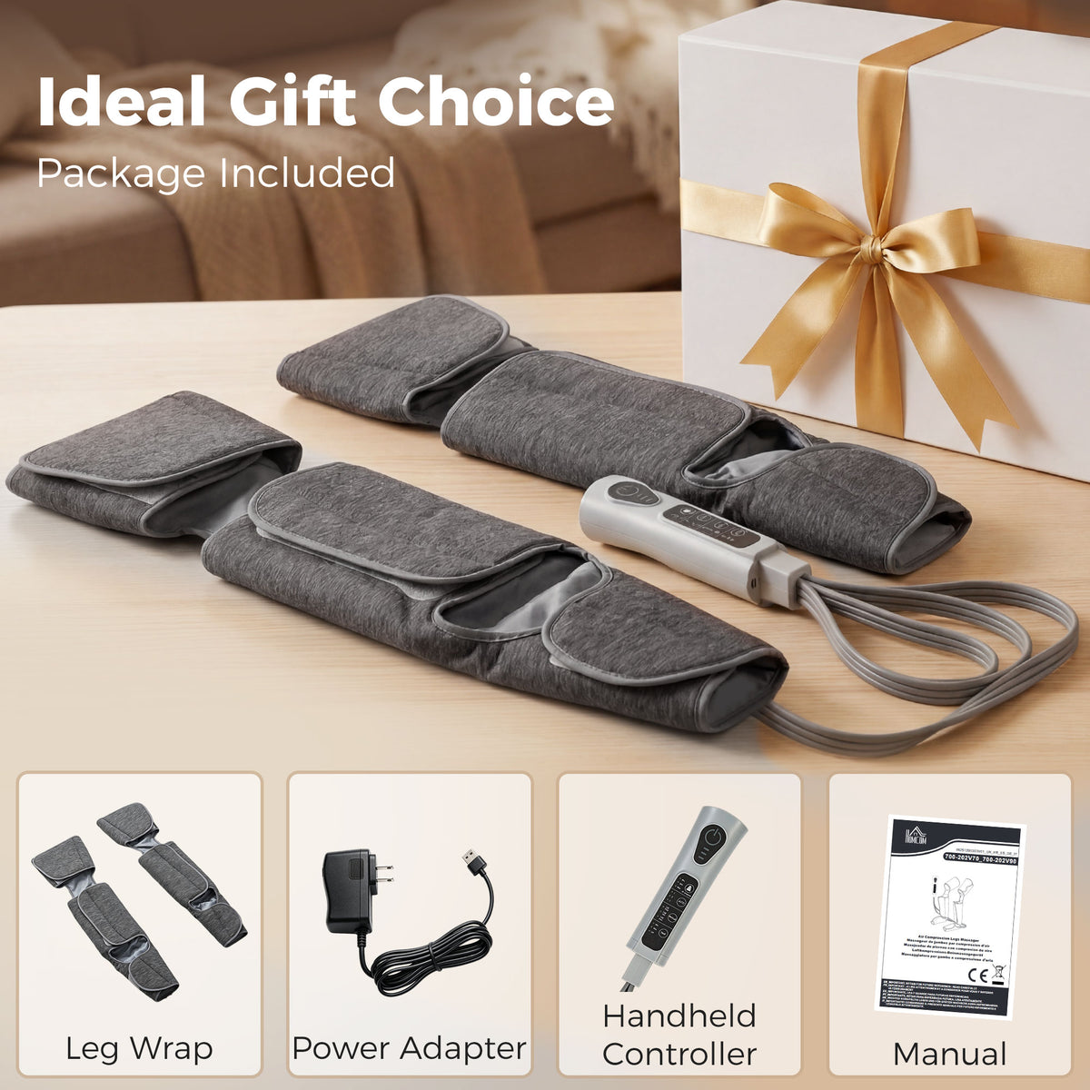 Masseur de jambes, masseur de compression pour les mollets, les genoux, les pieds avec chaleur, 3 modes automatiques