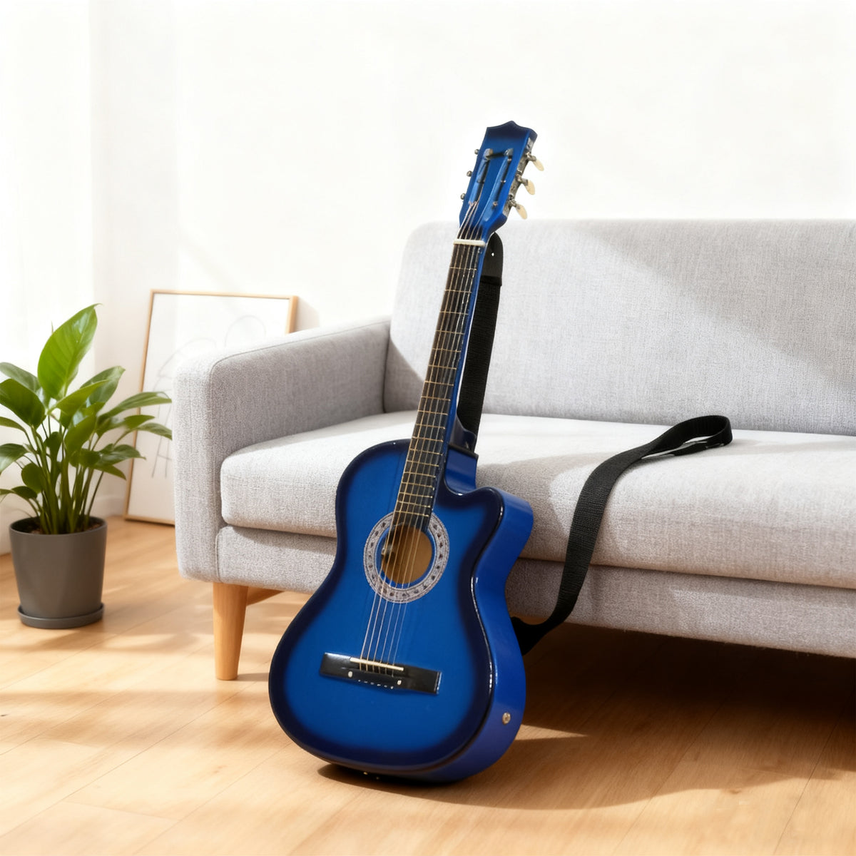 Pack guitare électrique kit guitare électrique avec sac, sangle, corde, médiators, câble, 96,5x35,8x8,5cm, bleu et noir