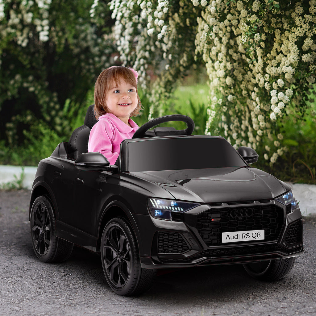 Voiture électrique enfants sous licence Audi RS Q8, véhicule électrique avec télécommande, USB, Bluetooth, noir