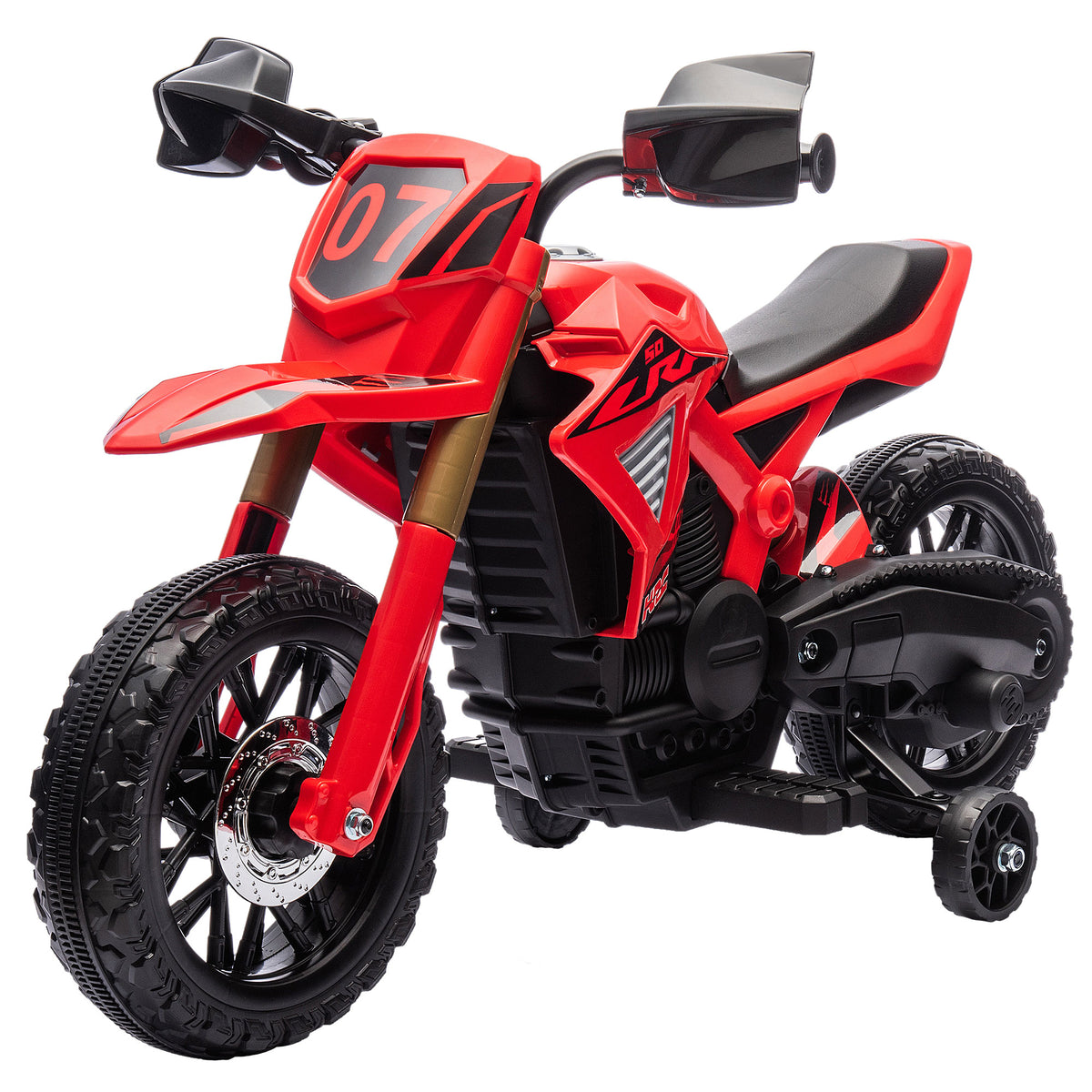 Moto cross électrique pour enfants 3-8 ans, batterie 6 V, 2 moteurs, klaxon et roues d'entraînement, charge 30KG, rouge