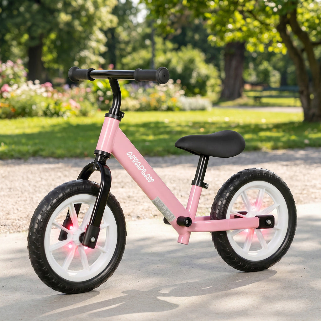 Draisienne Enfant 2-5 Ans, Roues Lumineuses, Siège Guidon Réglables, Pneus EVA Silencieux, Charge 50kg, 84x40x57cm, Rose