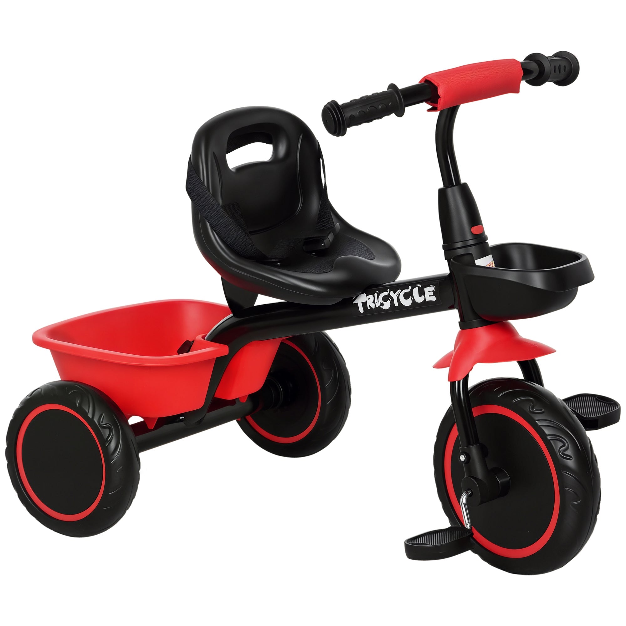 Tricycle pour enfant évolutif avec siège réglable pédales 2 paniers ceinture pour enfant de 2 à 5 ans rouge et noir