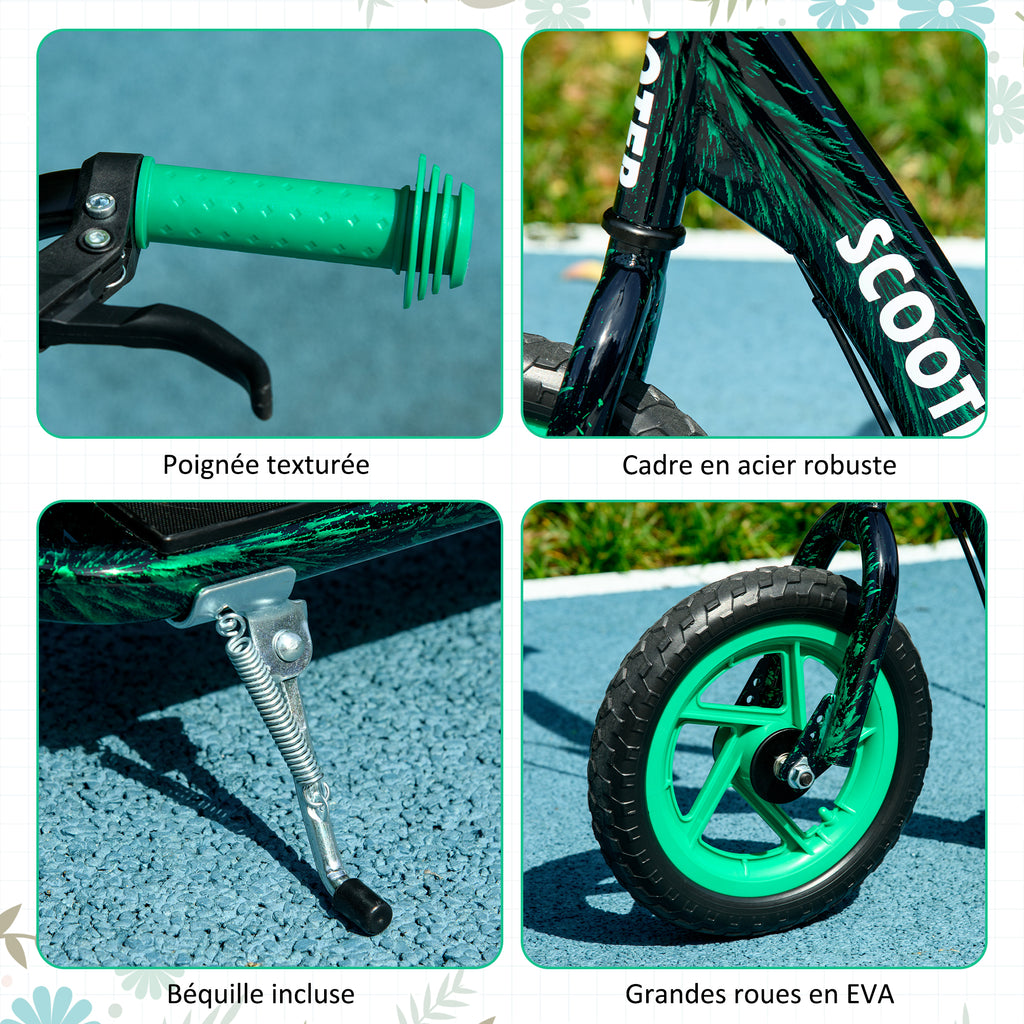 Trottinette patinette scooter enfant grandes roues de 6 à 12 ans hauteur réglable frein arrière béquille vert
