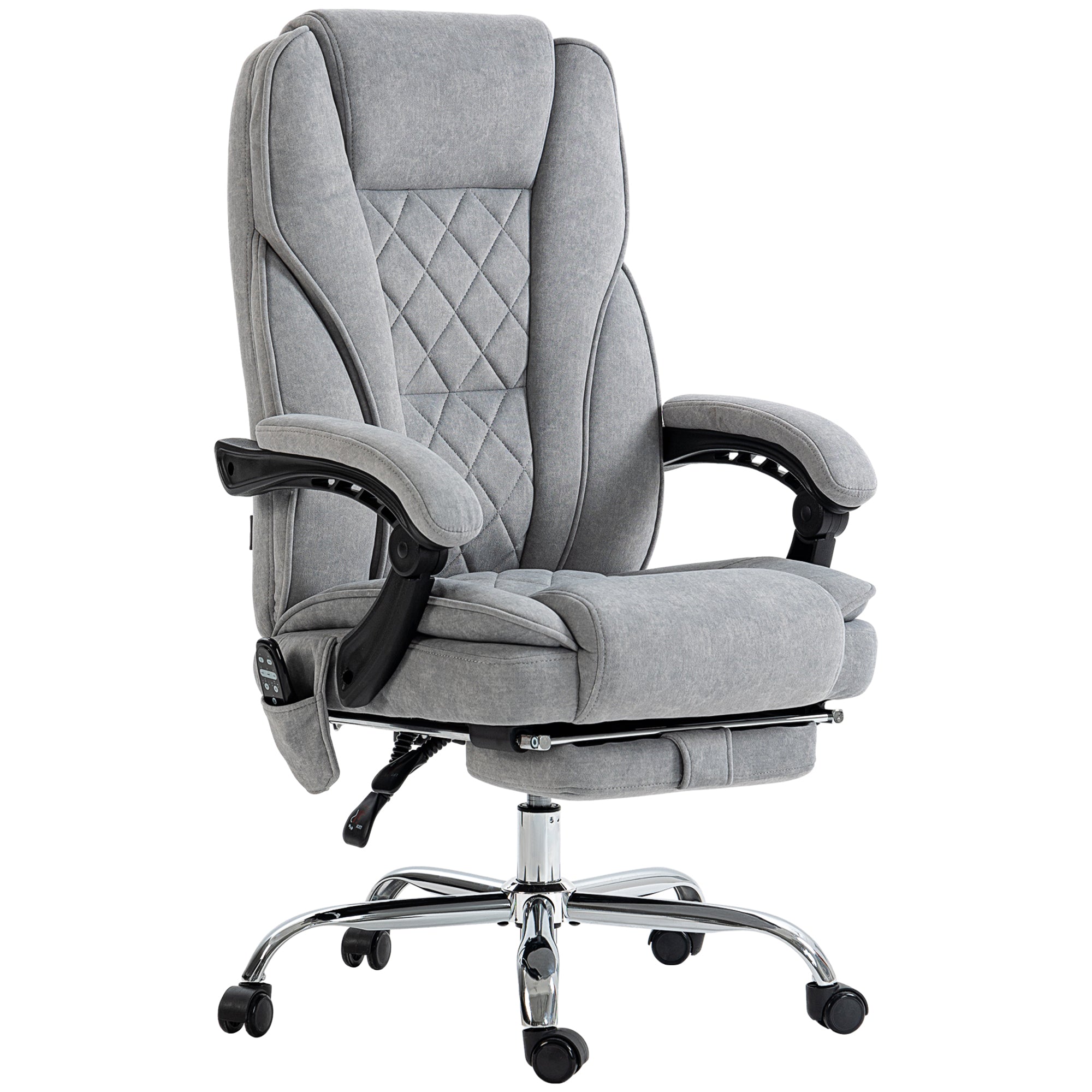 Fauteuil de bureau massant et chauffant hauteur réglable dossier inclinable télécommande repose-pieds rétractable gris