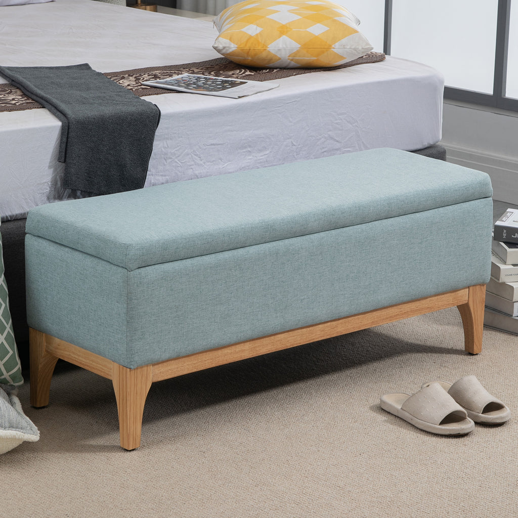 Banc de rangement, coffre de rangement avec couvercle amovible style scandinave, bout de lit en tissu lin, 110 x 39 x 45 cm, vert clair