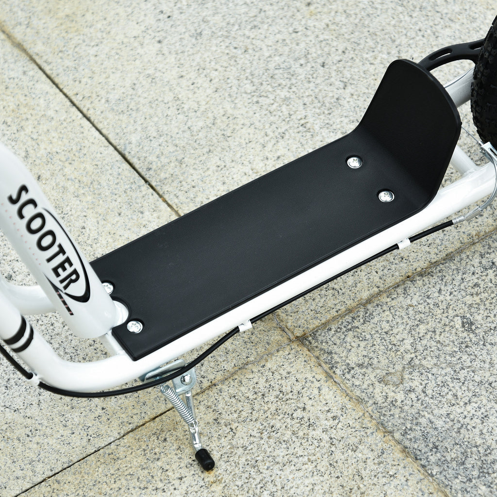 Trottinette enfants, grandes roues pneumatiques 12 pouce en caoutchouc, charge 100 kg, trottinette tout terrain avec double freins, hauteur réglable et béquille latérale, 5 à 12 ans, blanc