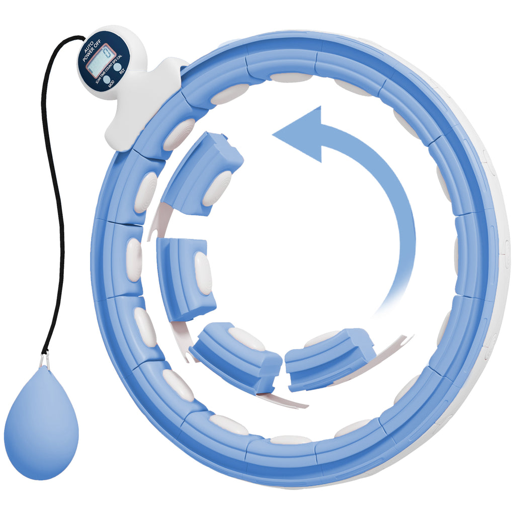 Hula Hoop Cerceau avec Picots de Massage ajustable de 76 à 113 cm de tour de taille 16 segments amovibles, bleu clair