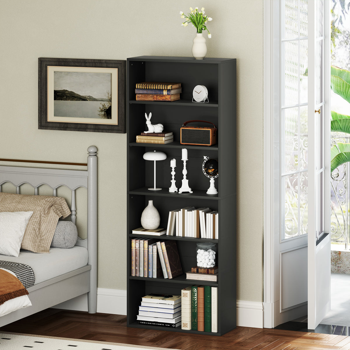 Bibliothèque étagère de rangement 6 niveaux avec étagères réglables pour salon, chambre, bureau, 60x24x158,5cm, noir